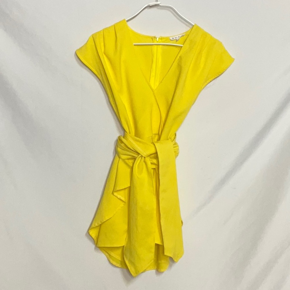 Buru Yellow Wrap Ruched Ties in Front Sundress Culottes